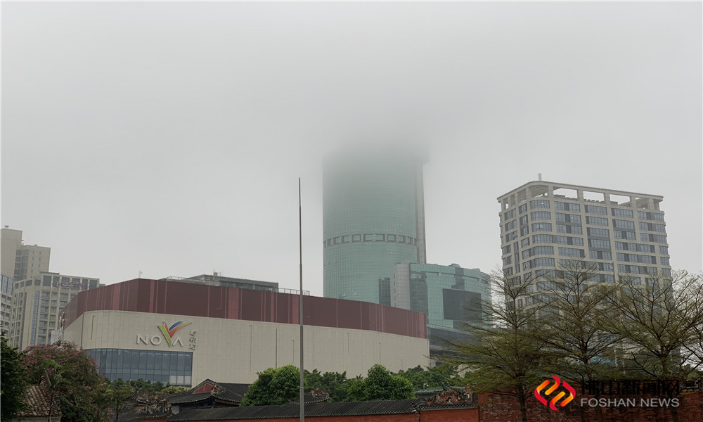 2月27日，佛山大雾锁城，能见度最低不足200米！图为百花广场 （图片：李靖怡）